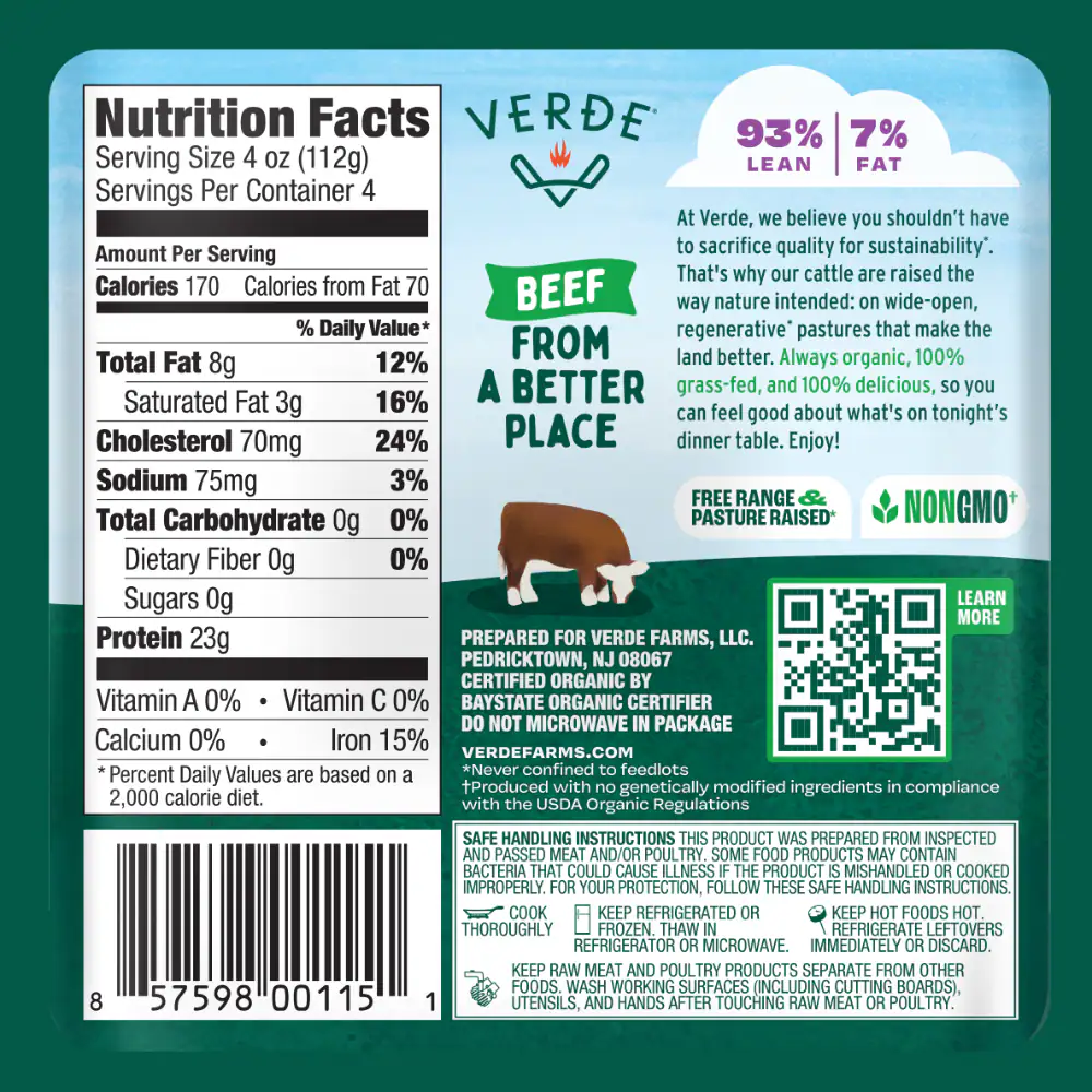 Verde® Organic Grass-Fed 93/7 Ground Beef — product image 4