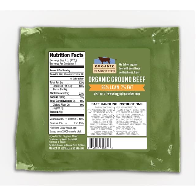Organic Rancher, Organic Ground Beef 93% Lean/7% Fat, 100% Grass Fed & Grass Finished, USDA Organic, Pasture Raised Free Range, 16 oz — product image 2