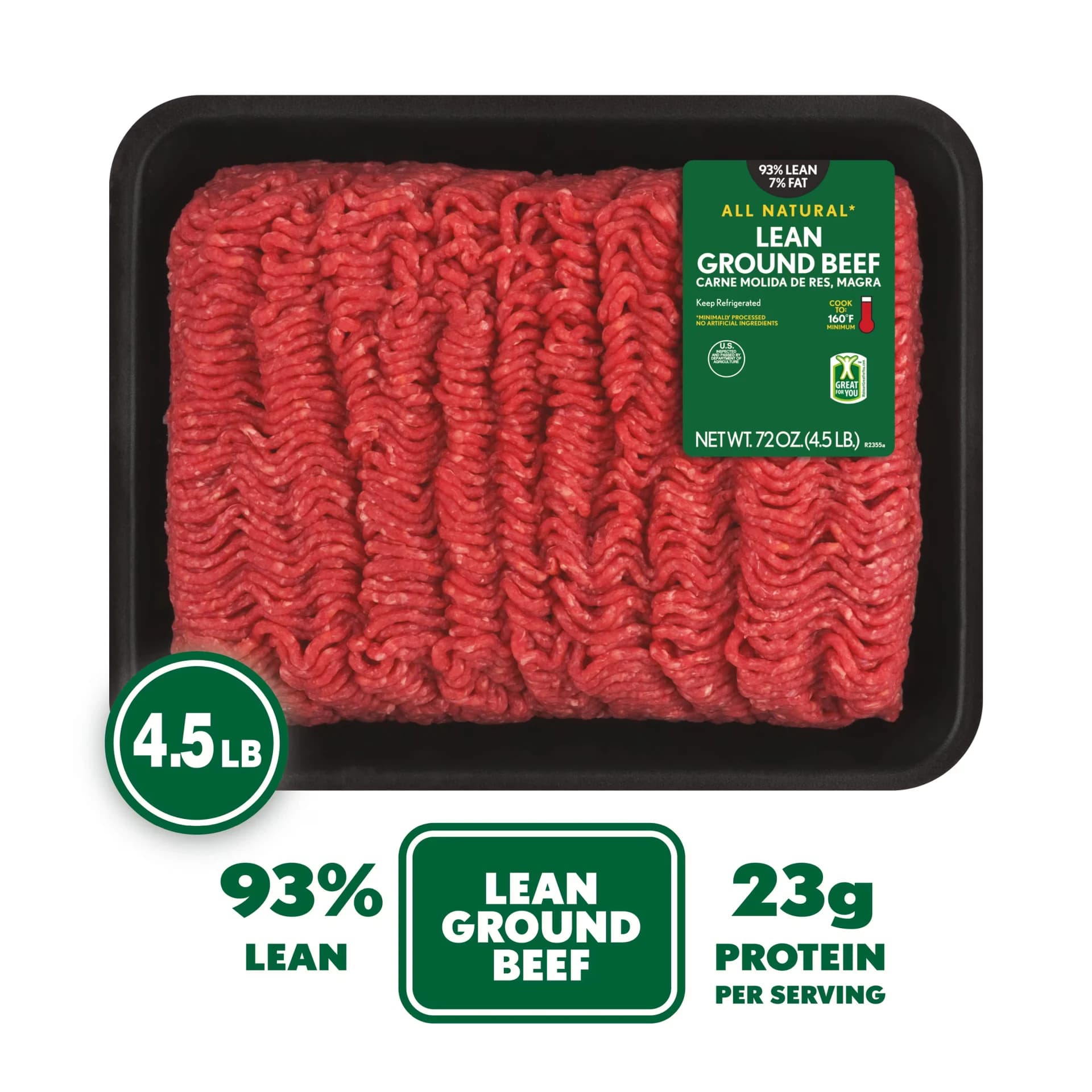 All Natural* 93% Lean/7% Fat Lean Ground Beef, 4.5 lb Tray — product image 1