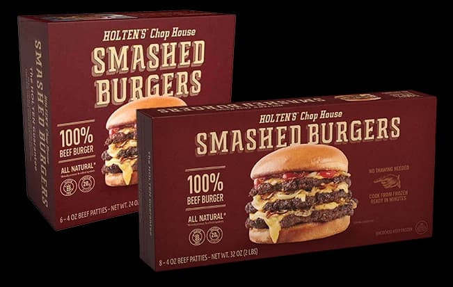 Holten's Chop House 100% Beef Smashed Burgers, 8 Count, 2 lb (Frozen) — product image 1