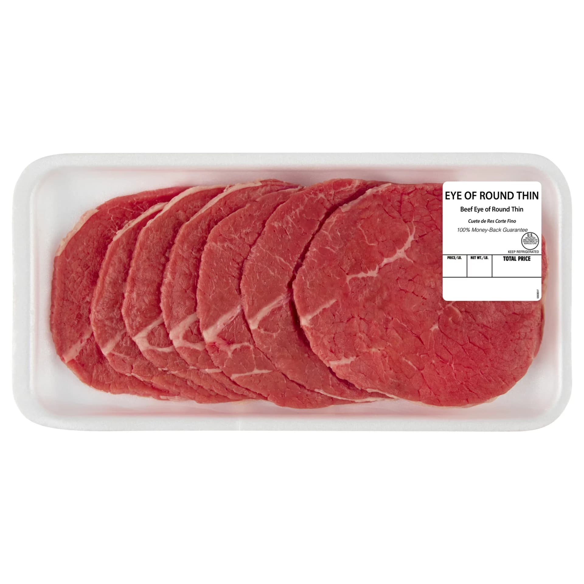 Thin Sliced Eye of Round Beef Steak, 7- 8 per Tray, Fresh, 0.56 - 1.75 lb — product image 1