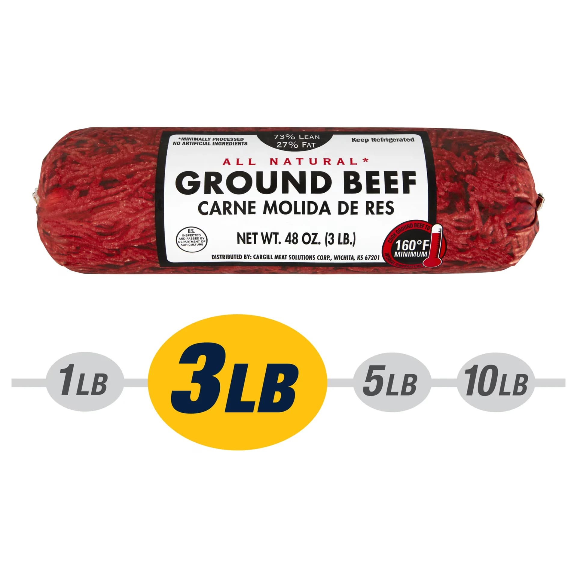 73% Lean / 27% Fat Ground Beef, 3 lb Roll, Fresh, All Natural* — product image 1