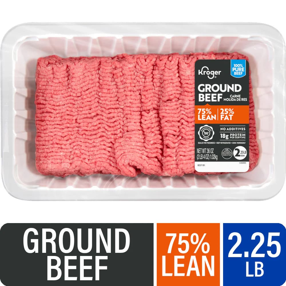 Kroger 75/25 Ground Beef Tray, 2.25 lb — product image 2