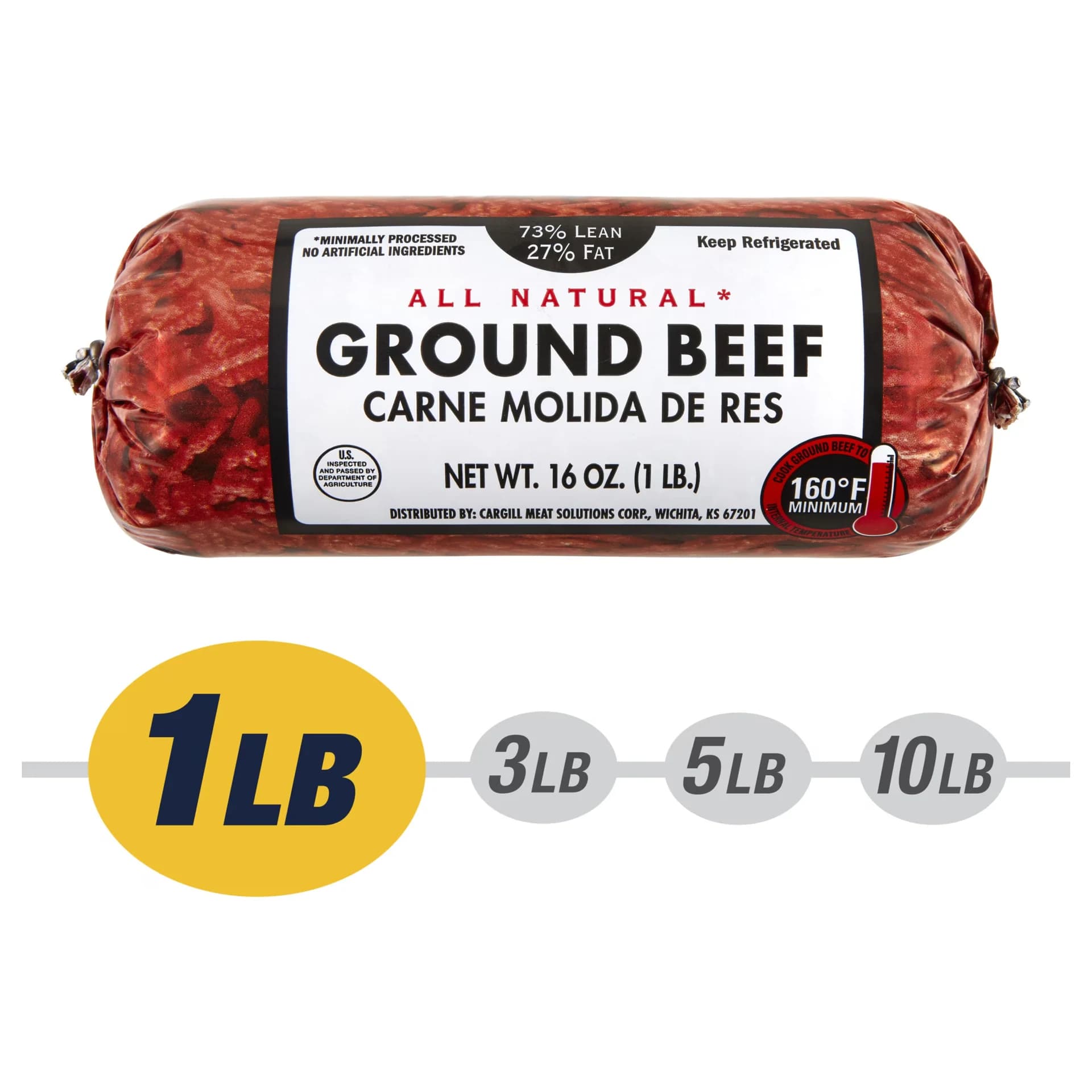 73% Lean / 27% Fat Ground Beef, 1 lb Roll, Fresh, All Natural* — product image 1