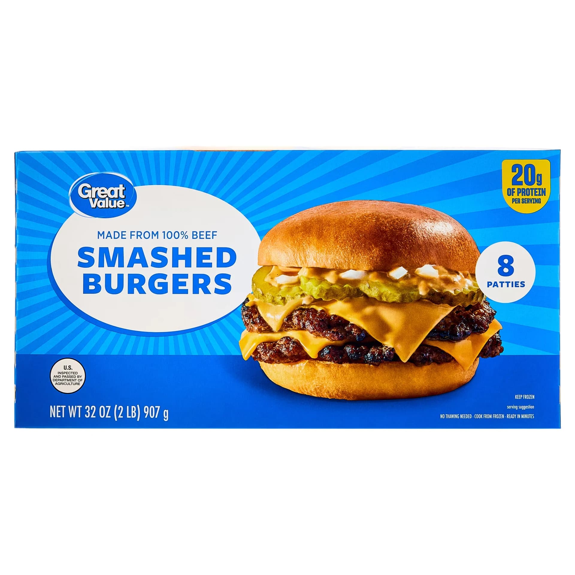 Great Value Smashed Burgers, 2 lbs (Frozen) — product image 1
