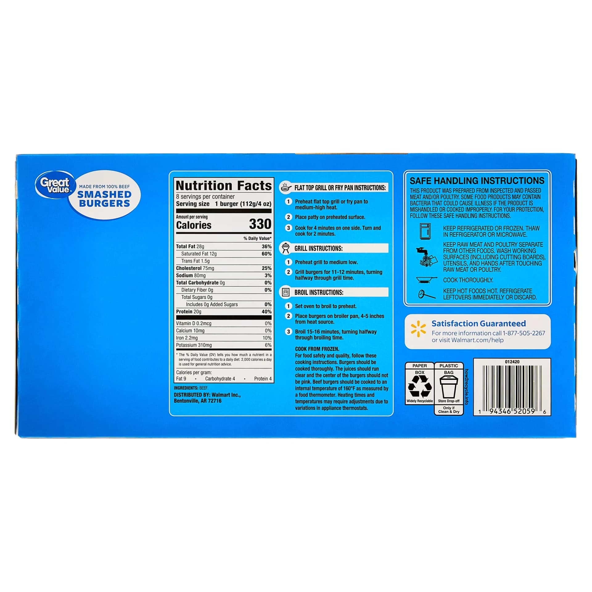 Great Value Smashed Burgers, 2 lbs (Frozen) — product image 2