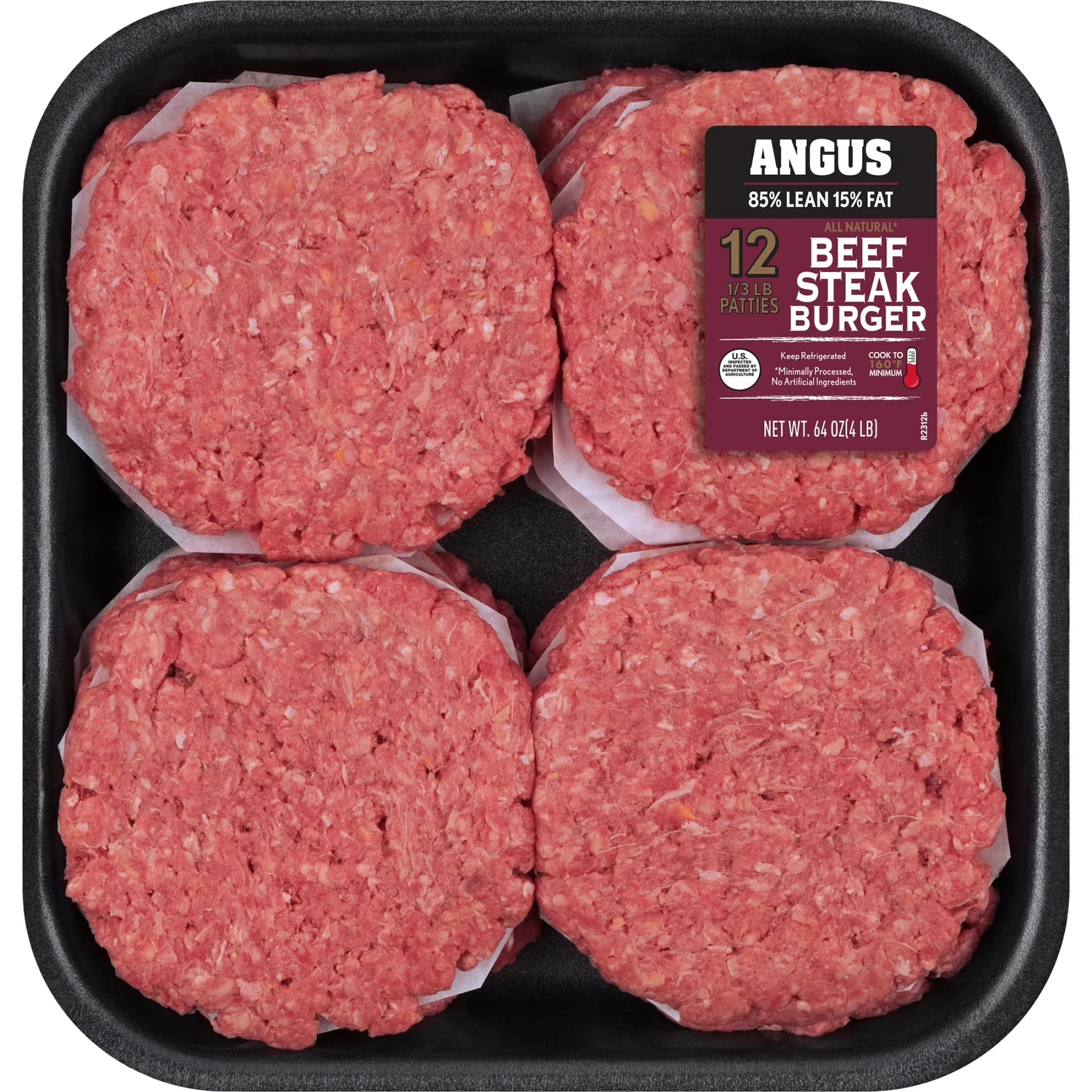 85% Lean / 15% Fat Angus Ground Beef Steak Burgers, 12 Count, 4 lb Tray, Fresh, All Natural* — product image 1