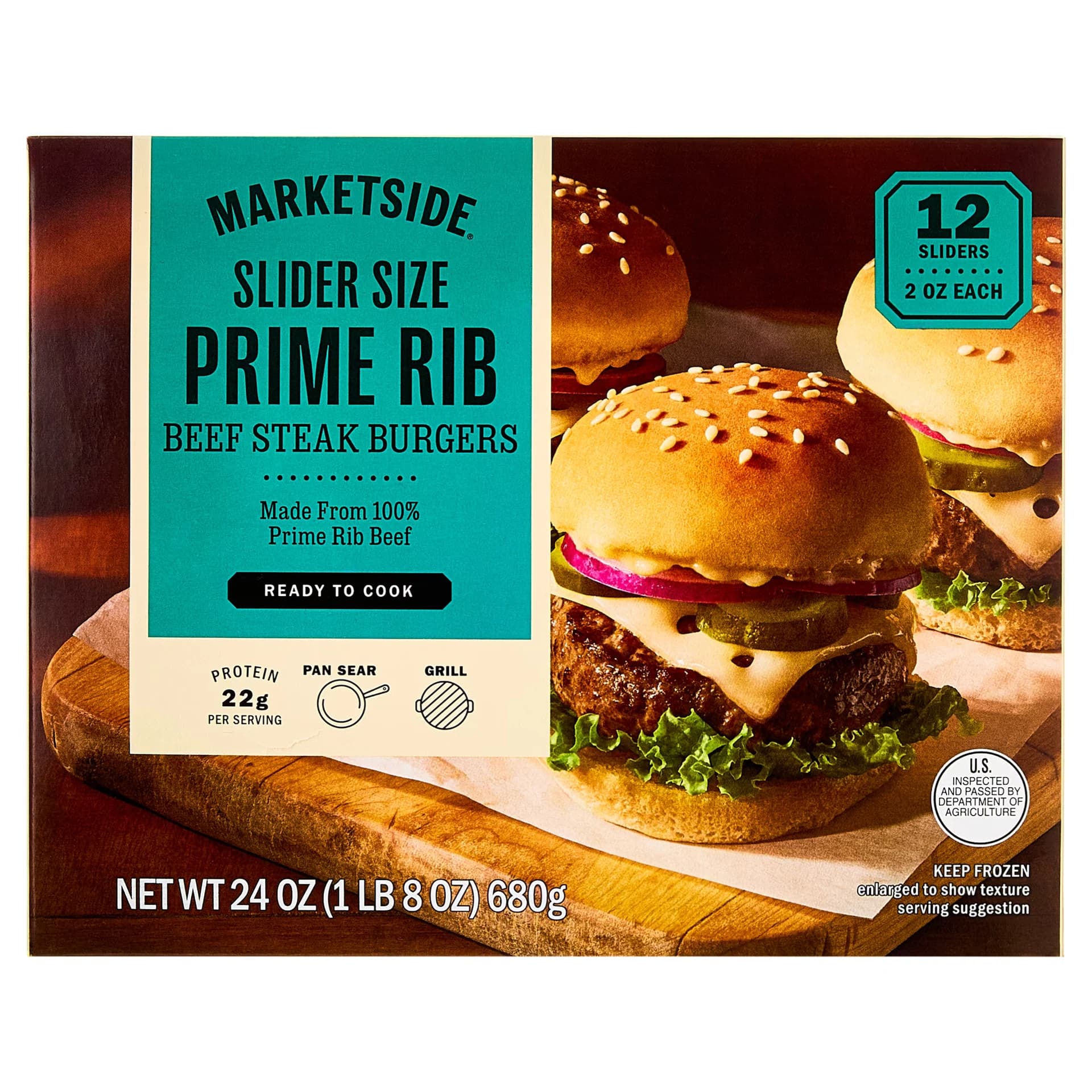 Marketside Slider Size 100% Prime Rib Beef Steak Burgers, 24 oz, 12 Count (Frozen) — product image 1