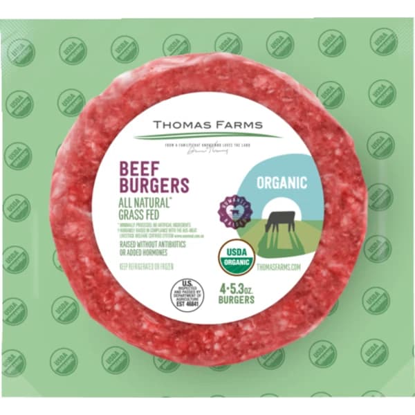 Thomas Farms Organic 85% Lean Grass Fed Ground Beef Burgers — product image 1