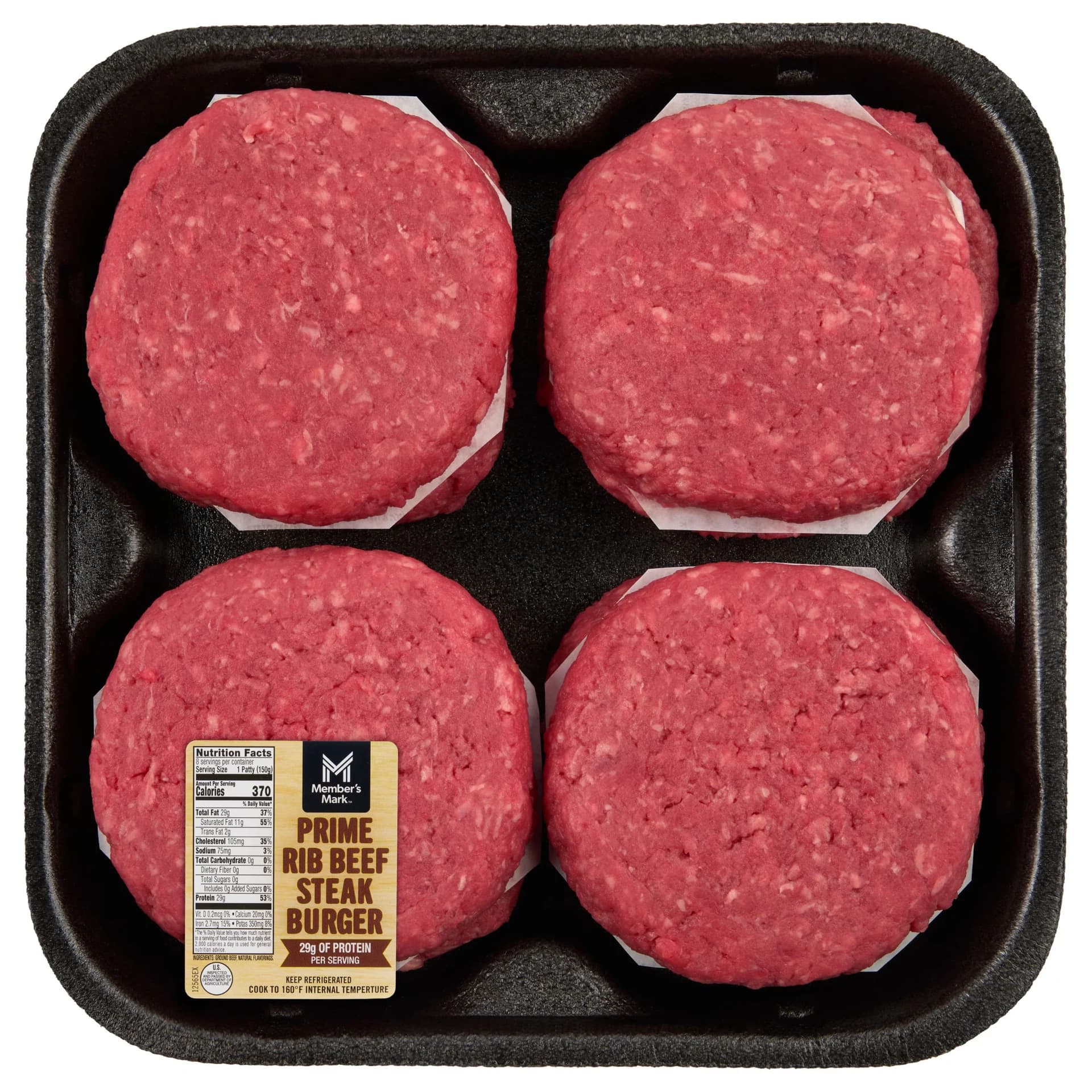 Member's Mark Prime Rib Ground Beef Patties, natural-flavor label, 8 ct. — product image 1