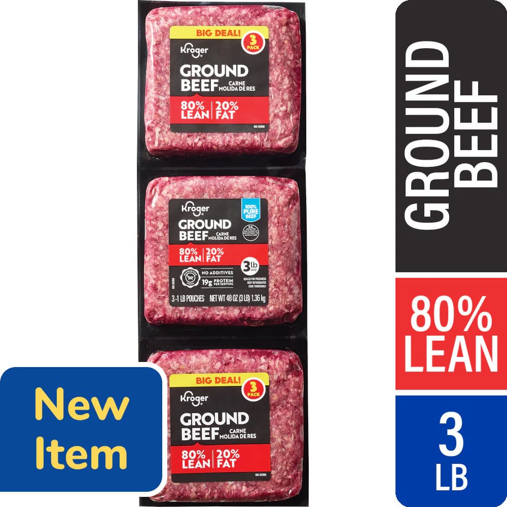 Kroger 80/20 Ground Beef Packs, 3 x 1 lb — product image 2