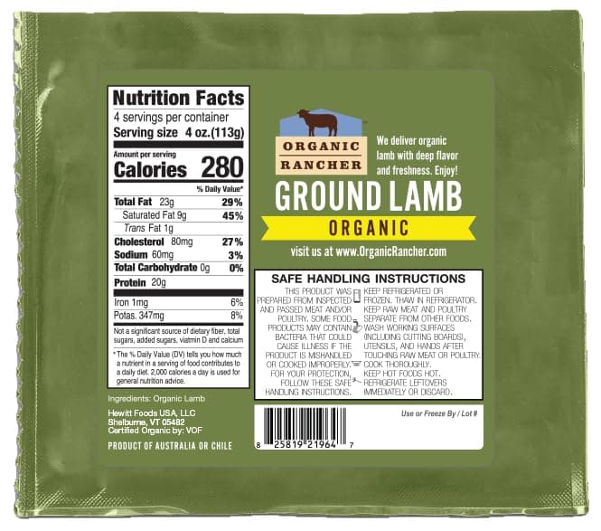 Organic Rancher, Organic Ground Lamb, 100% Grass Fed, USDA Organic, Pasture Raised Free Range, 1 lb (16 oz) — product image 2