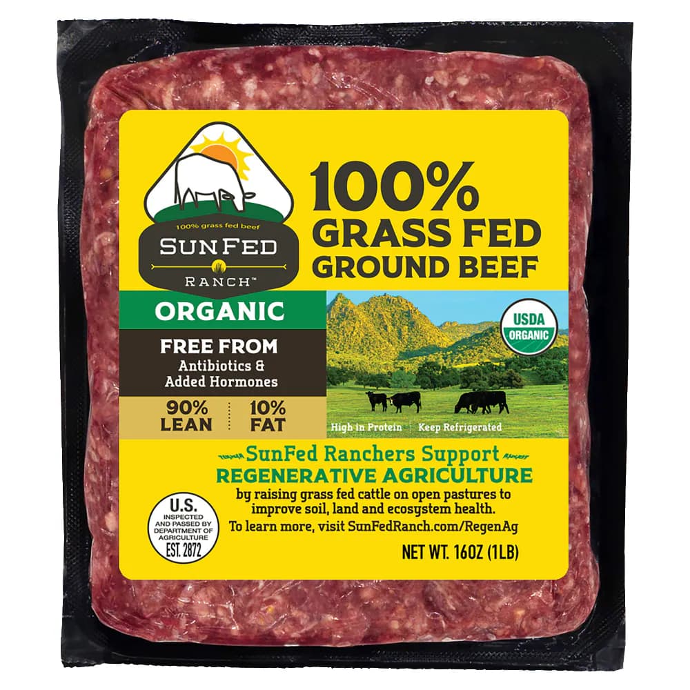 SunFed Ranch 100% Grass-Fed Organic Ground Beef 90/10 — product image 1