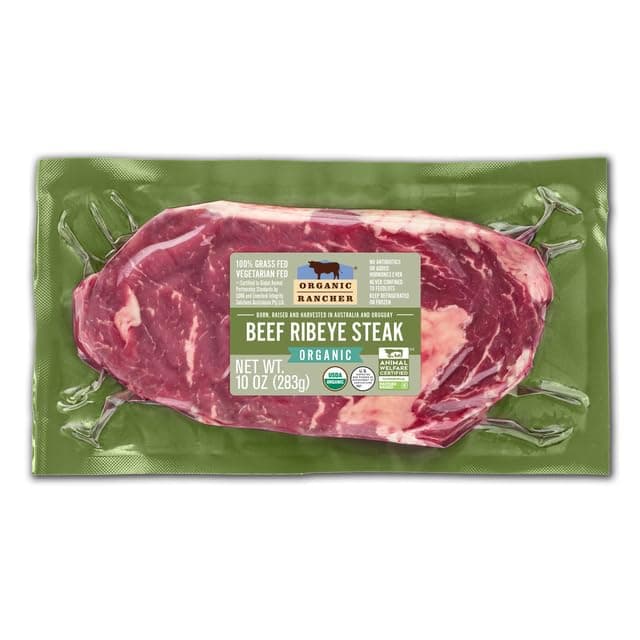 Organic Rancher, Organic Beef Ribeye Steak Boneless, 100% Grass Fed & Grass Finished, USDA Organic, Pasture Raised Free Range, G.A.P. Step 4, 10 oz — product image 1