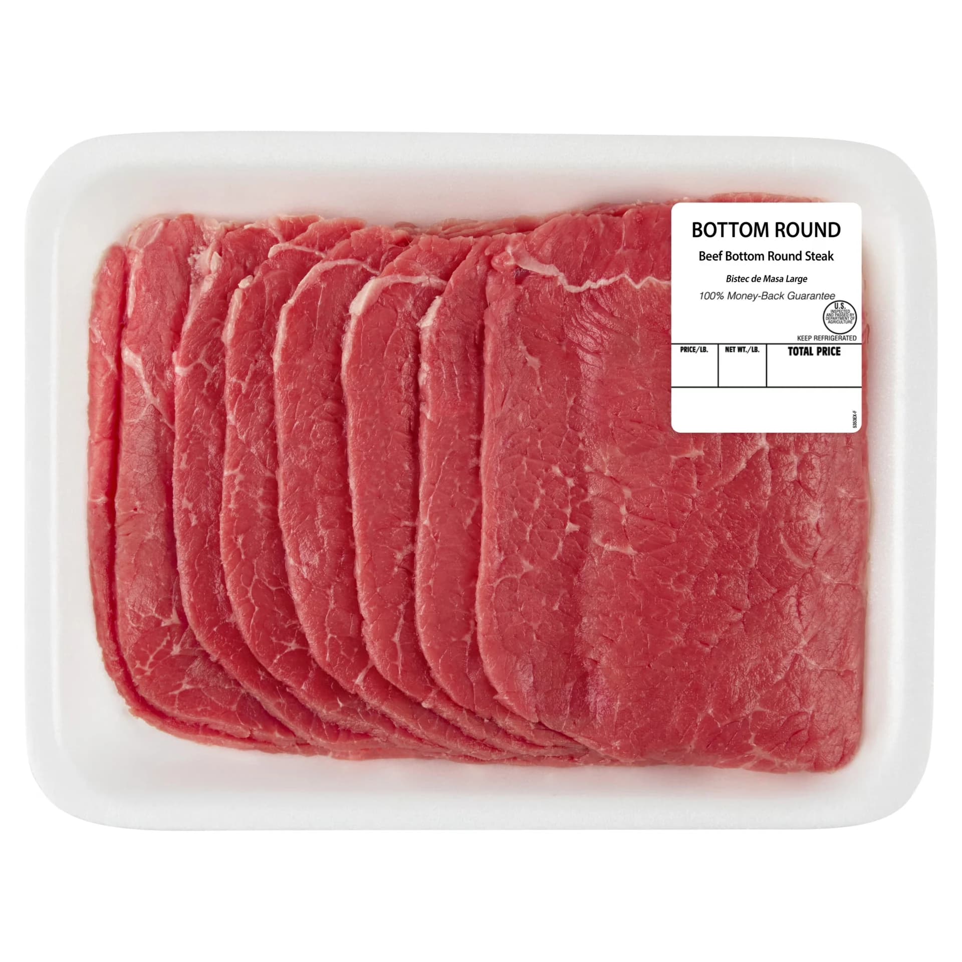 Thin Sliced Bottom Round Beef Steak, 8 per Tray, Fresh, 0.34 - 2.0 lb — product image 1