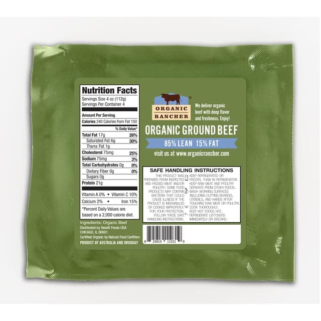 Organic Rancher, Organic Ground Beef 85% Lean/15% Fat, 100% Grass Fed & Grass Finished, USDA Organic, Pasture Raised Free Range, 1 lb — product image 2