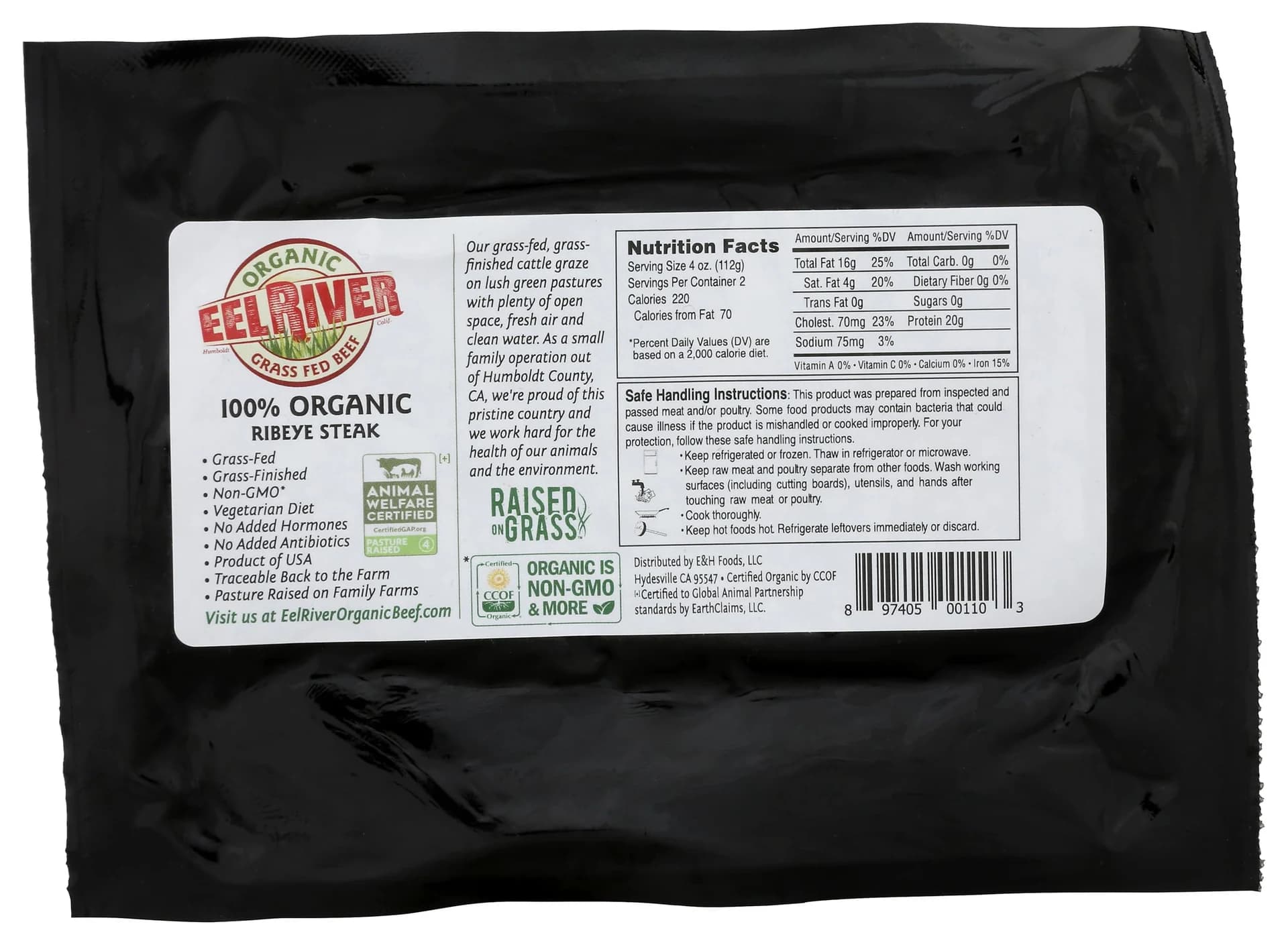 Eel River Organic Grass-Fed Boneless Ribeye Step 4, 8 oz — product image 2