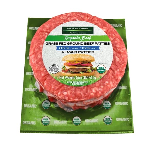 Thomas Farms Organic 85% Lean Grass Fed Ground Beef Burgers — product image 2