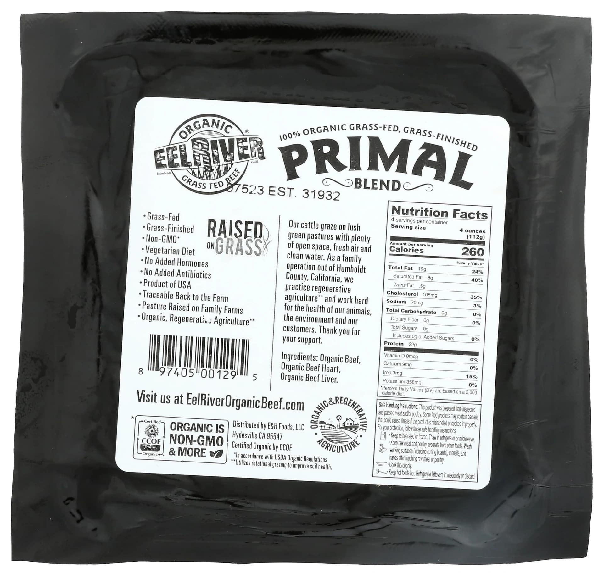 Eel River Organic Primal Ground Beef Liver Heart Blend 16 oz — product image 2