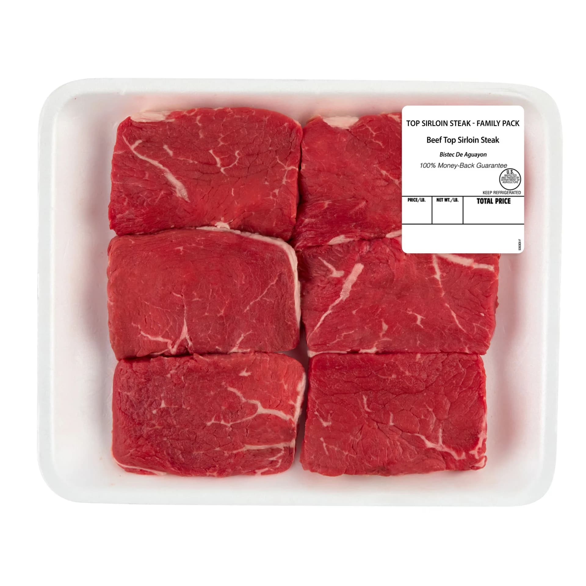 Top Sirloin Beef Steak, 4 or 6 per Tray, Family Pack, Fresh, 1.15 - 2.0 lb — product image 1