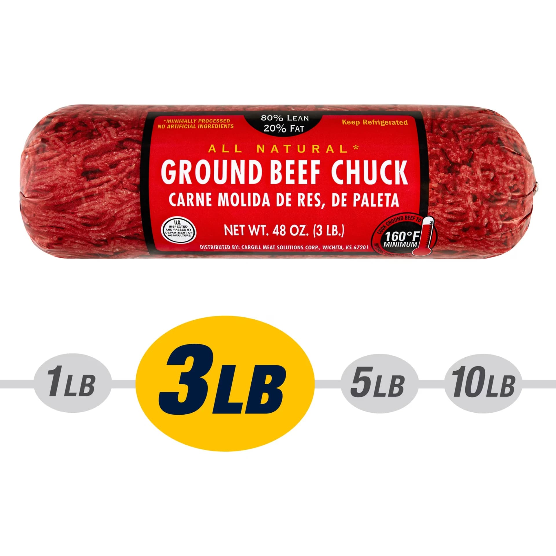 80% Lean / 20% Fat Ground Beef Chuck, 3 lb Roll, Fresh, All Natural* — product image 1