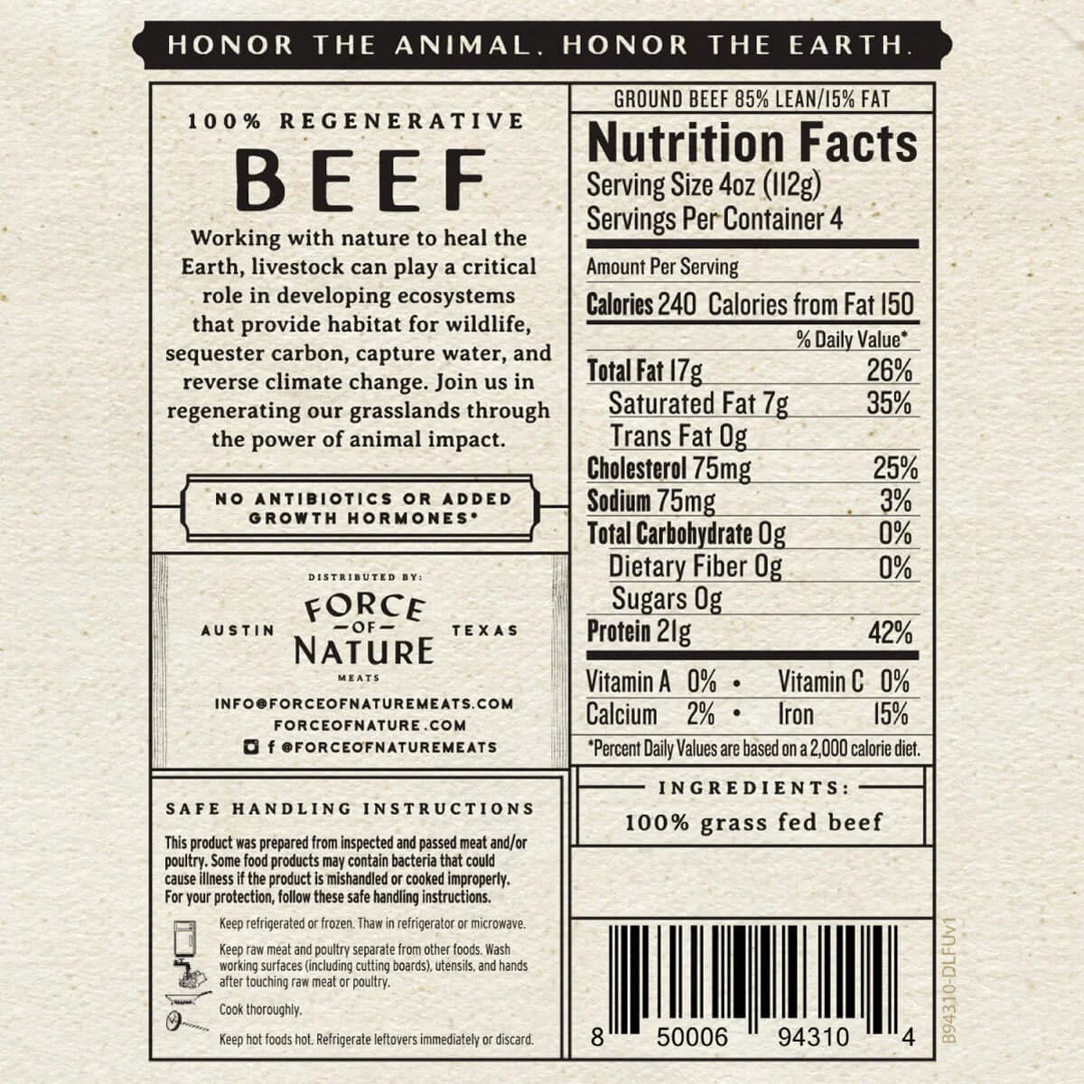Force of Nature Meats Regenerative Ground Beef, 16 OZ — product image 5