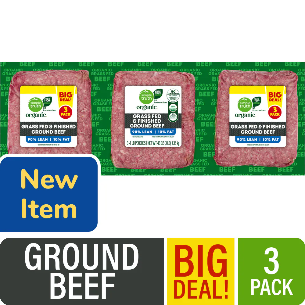 Simple Truth Organic 90/10 Grass Fed and Finished Ground Beef Pack 3 LB BIG DEAL! — product image 1