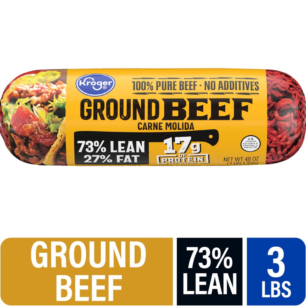 Kroger 73/27 Ground Beef Roll, 3 lb — product image 1