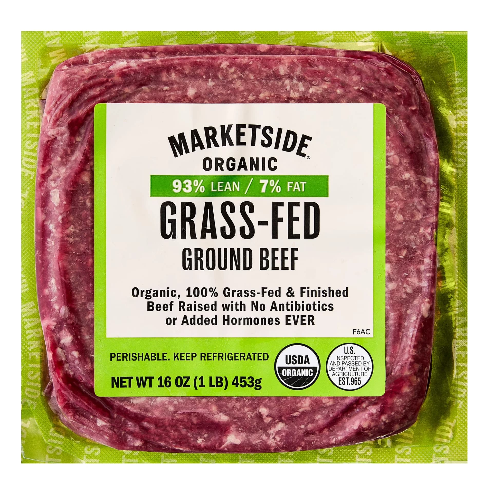 Marketside Organic Grass-Fed Ground Beef, 93% Lean/7% Fat, 1 lb — product image 1