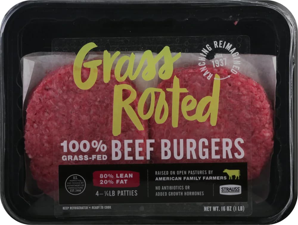 Strauss Grass Rooted 80/20 Grass-Fed Beef Burgers, 1 lb — product image 1