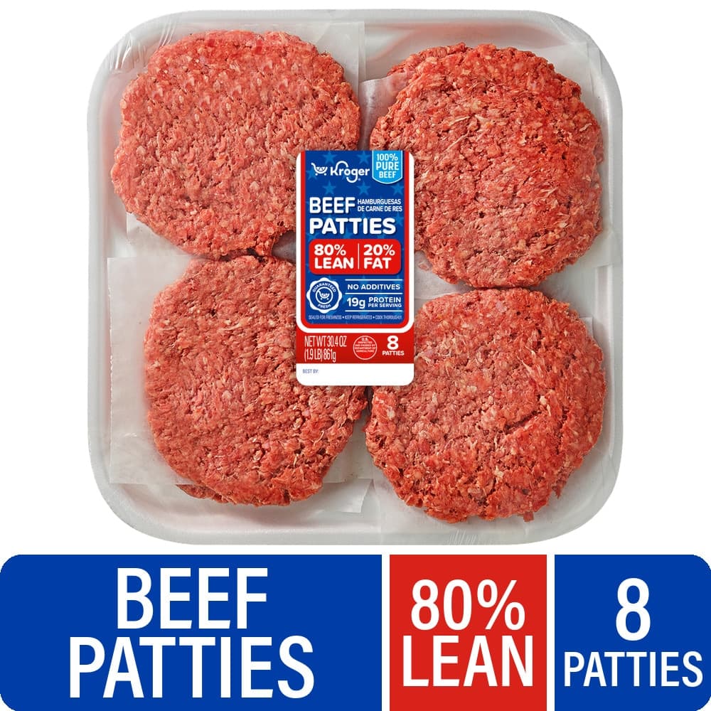 Kroger 80/20 Ground Beef Patties, 8 count — product image 2