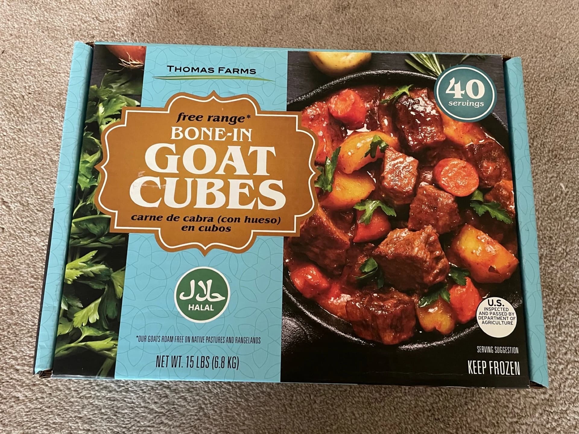 Thomas Farms Halal Bone-In Goat Cubes, 2 x 2, 15 lb. — product image 1