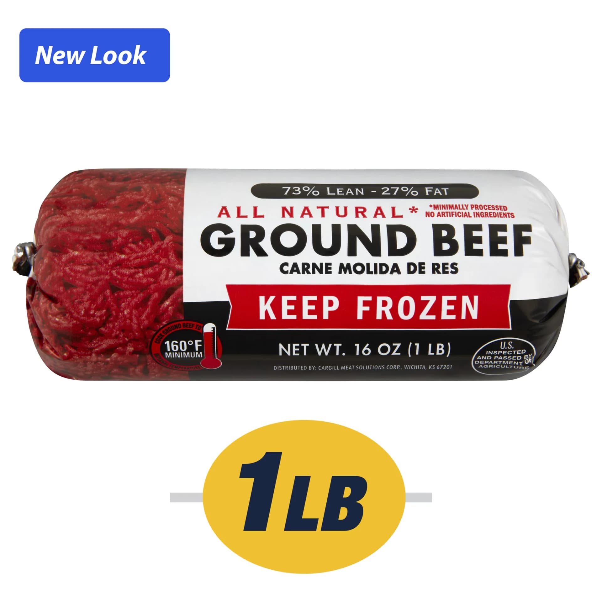 73% Lean / 27% Fat Ground Beef, 1 lb Roll, Frozen, All Natural* — product image 1