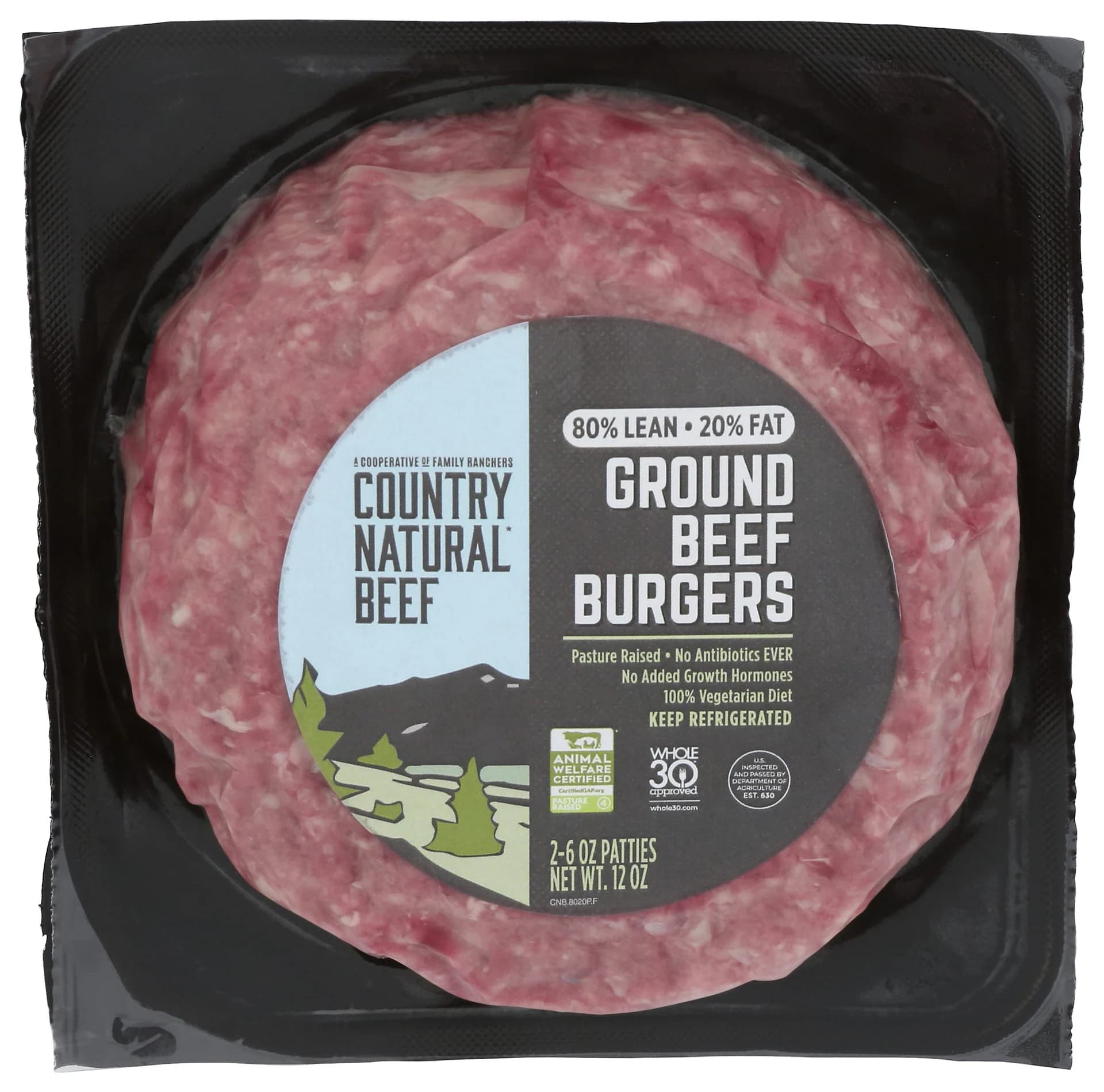 Country Natural Beef Ground Beef Patties 80/20 Pasture Raised Step 4 12 oz — product image 1