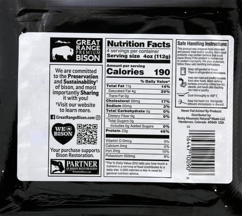 Great Range 90/10 Ground Bison, 16 oz — rear product-family image