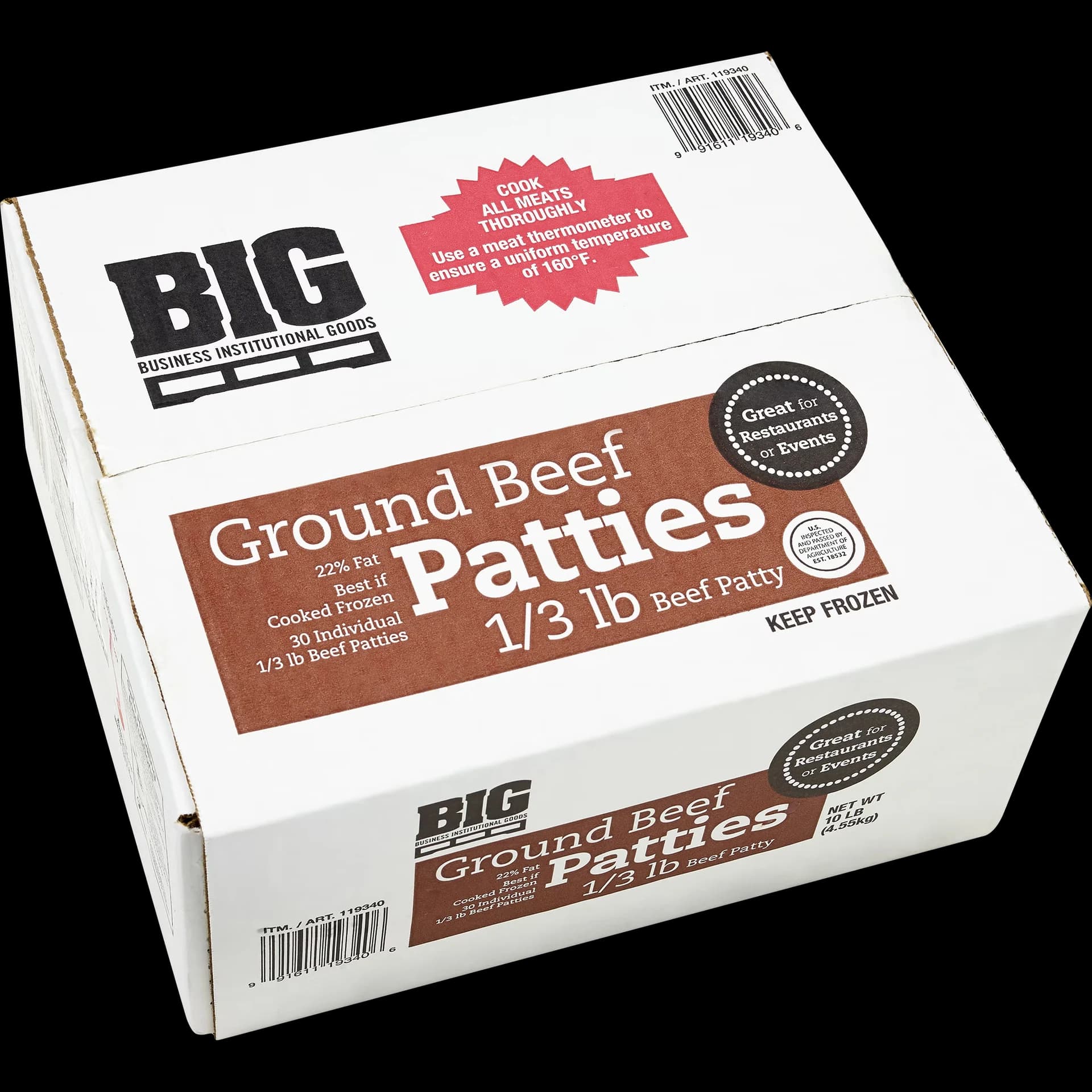 BIG Ground Beef Patties, 1/3 lb Patty, 30 ct — product image 1