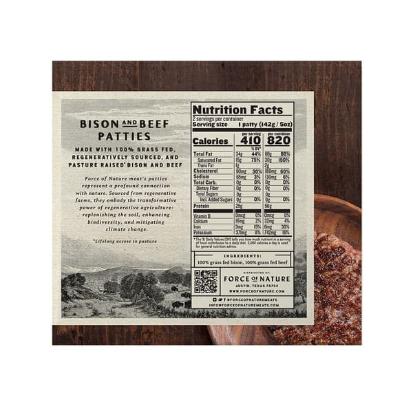 Force Of Nature Meats Grass Fed Bison & Beef Patties 2 Pack — product image 1