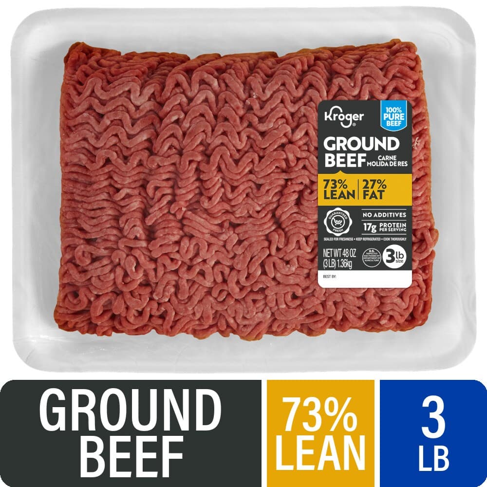 Kroger 73/27 Ground Beef Tray, 3 lb — product image 1