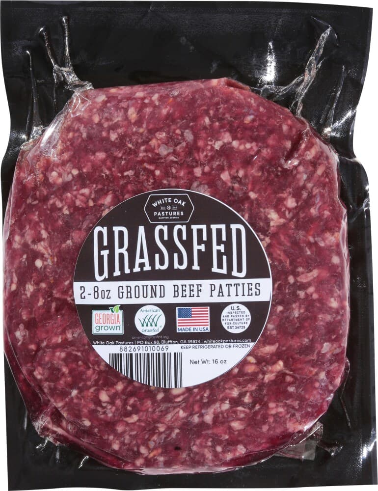 White Oak Pastures 90/10 Grass-Fed Beef Patties, Two 8 oz — product image 1