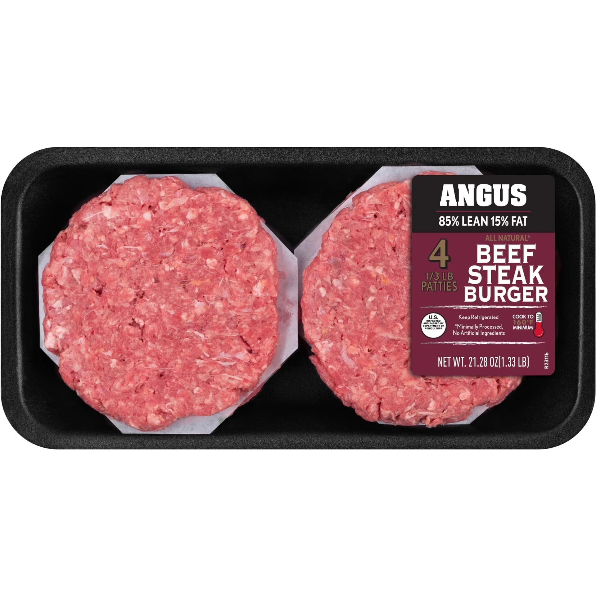 Fresh All Natural Angus Ground Beef Steak Burgers, 85% Lean / 15% Fat, 4 Count, 1.33 lb Tray — product image 1