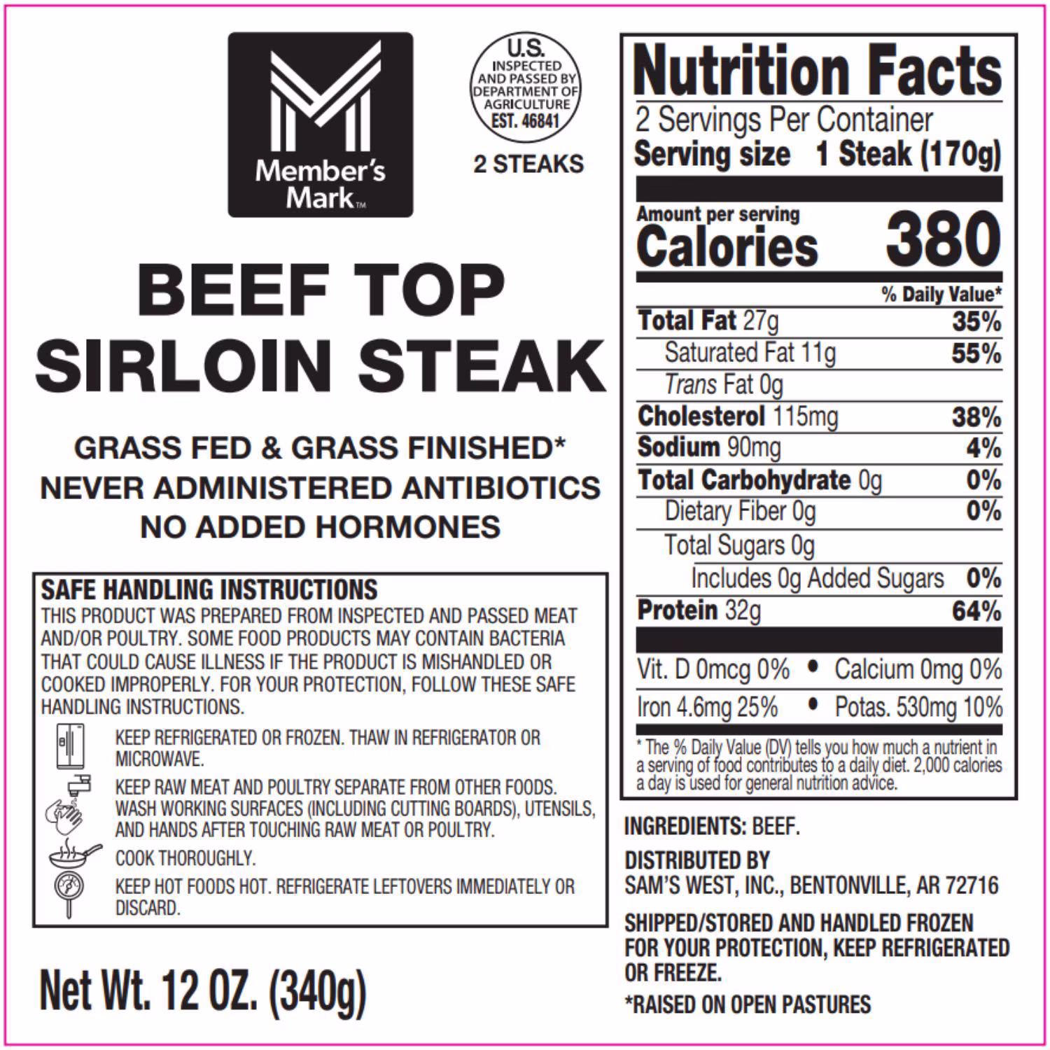 Member's Mark Grill and Gather Box — top sirloin steaks, 4 x 6 oz — product image 1