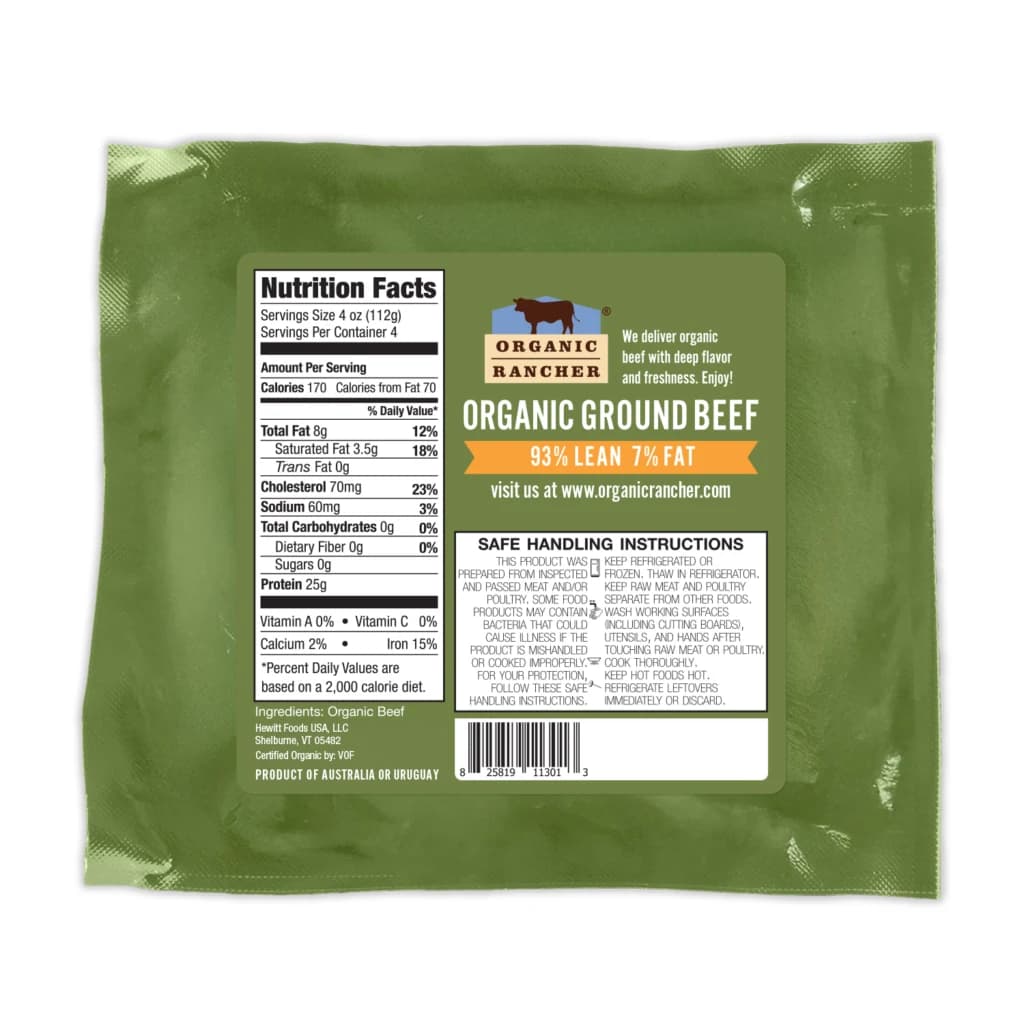 Organic Rancher, Organic Ground Beef 93% Lean/7% Fat, 100% Grass Fed & Grass Finished, USDA Organic, Pasture Raised Free Range, 16 oz — product image 4