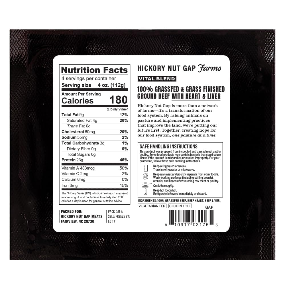 Hickory Nut Gap Frozen Ground Beef Liver Heart 80/20 Pasture Step 4, 16 oz — product image 3