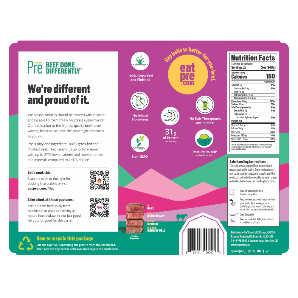 Pre® 100% Grass-Fed & Grass-Finished Beef Filet Mignon Steak — product image 3