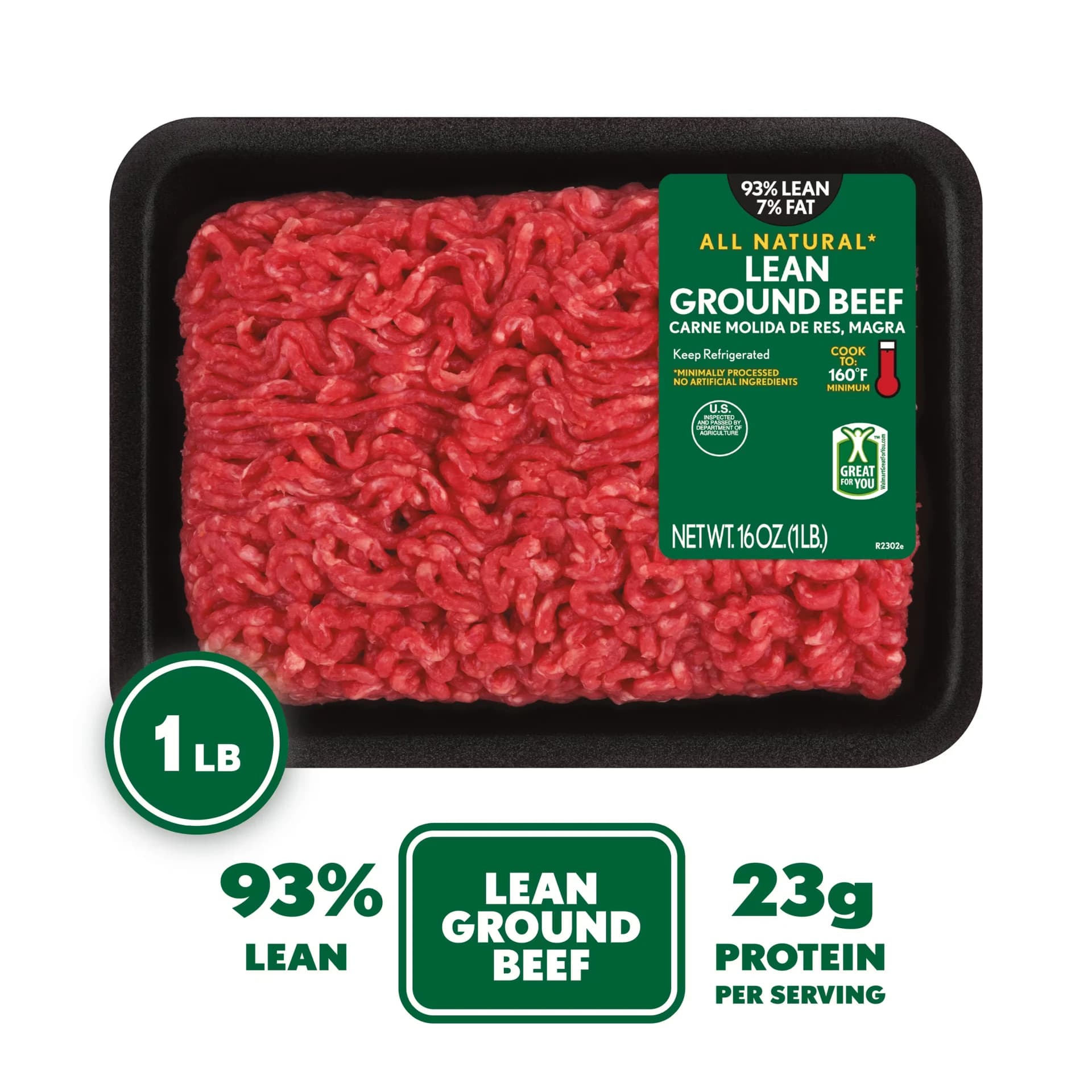 All Natural* 93% Lean/7% Fat Lean Ground Beef, 1 lb Tray — product image 1