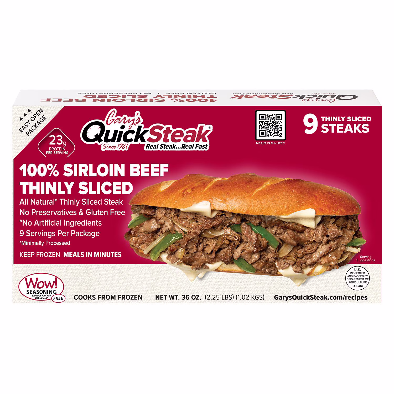 Gary's Sirloin Beef Thinly Sliced QuickSteak, Frozen, 9 ct. — product image 1