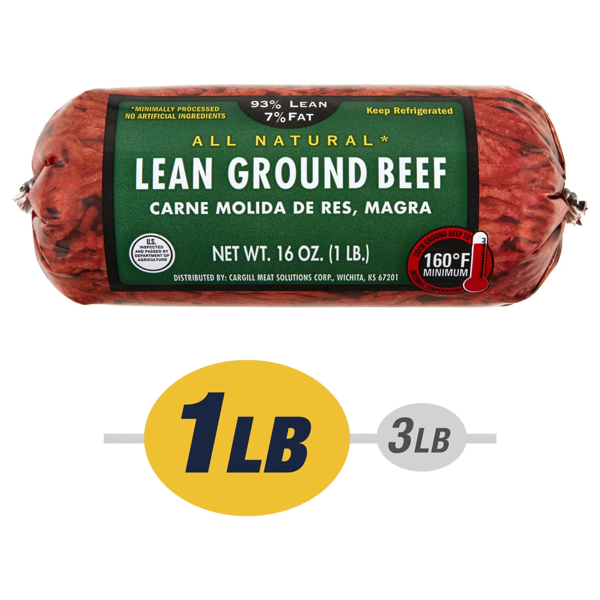 93% Lean / 7% Fat Lean Ground Beef, 1 lb Roll, Fresh, All Natural* — product image 1