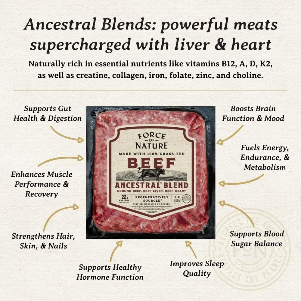 Force of Nature Meats 100% Grass-fed Ground Beef Ancestral Blend | Beef with Liver & Heart | Regenerative | 16oz — product image 4