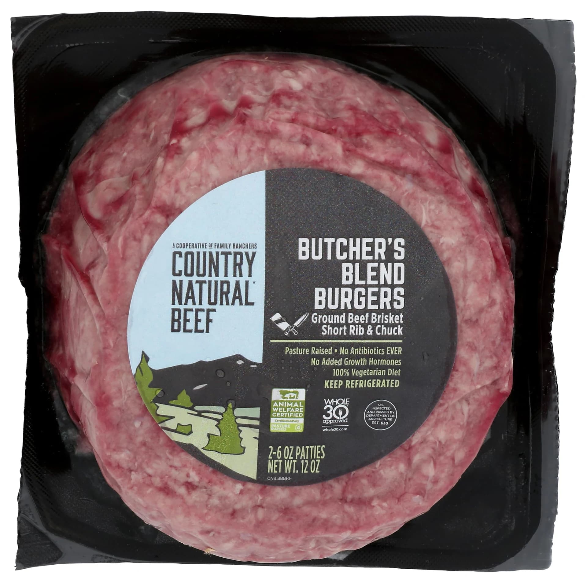 Country Natural Beef Butcher Blend Ground Beef Burgers 12 oz — product image 1