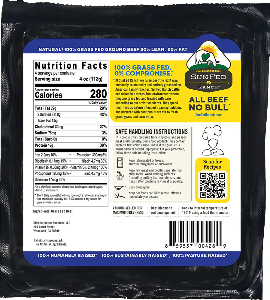 SunFed Ranch 100% Grass Fed Natural 80/20 Ground Beef — product image 2